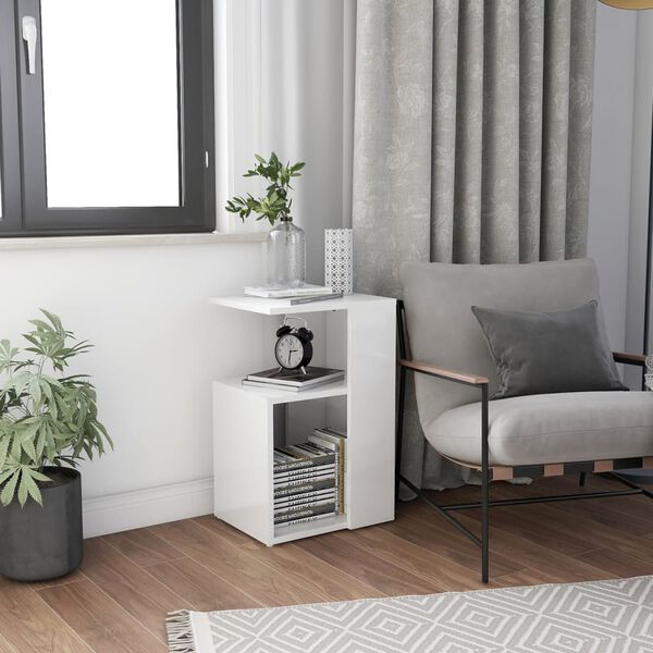 vidaXL Table d'appoint Blanc brillant 36x30x56 cm Bois d&rsquo;ing&eacute;nierie