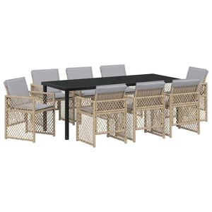 vidaXL Ensemble de salle &agrave; manger pour jardin 9 pcs Beige polyrotin
