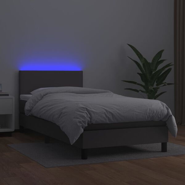 vidaXL Sommier &agrave; lattes de lit et matelas et LED Gris 90x190 cm