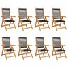 vidaXL Fauteuils pliants inclinables 8 pcs bois d'acacia massif noir