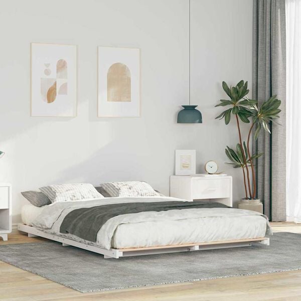 vidaXL Cadre de lit surélevé Blanc 140 x 220 cm Bois massif en pin