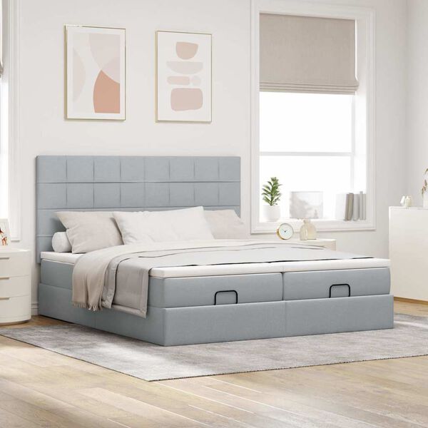 VidaXL Cadre de lit ottoman et matelas gris clair 200x200cm tissu