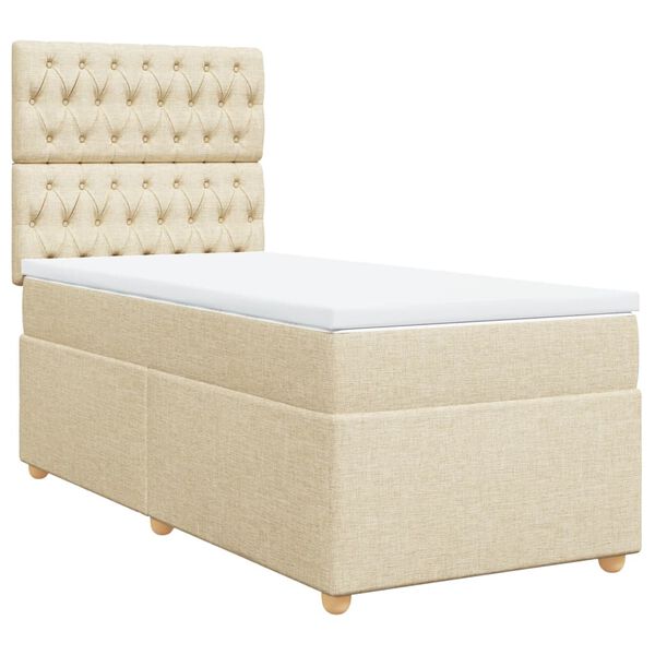 vidaXL Sommier &agrave; lattes de lit avec matelas Cr&egrave;me 100x200 cm Tissu