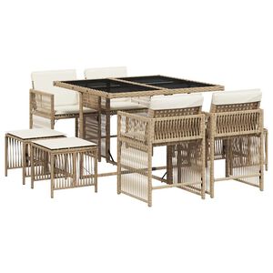 vidaXL Ensemble &agrave; manger de jardin et coussins 9 pcs beige Poly rotin