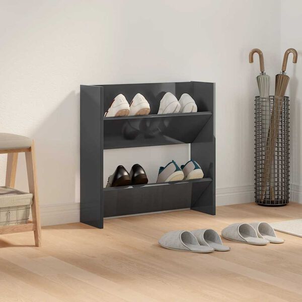 vidaXL Armoire &agrave; chaussures murale gris brillant bois d&rsquo;ing&eacute;nierie