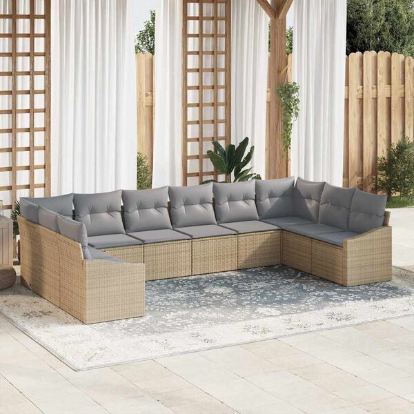 vidaXL Ensemble de canap&eacute; de jardin 10 pcs Beige et Gris clair