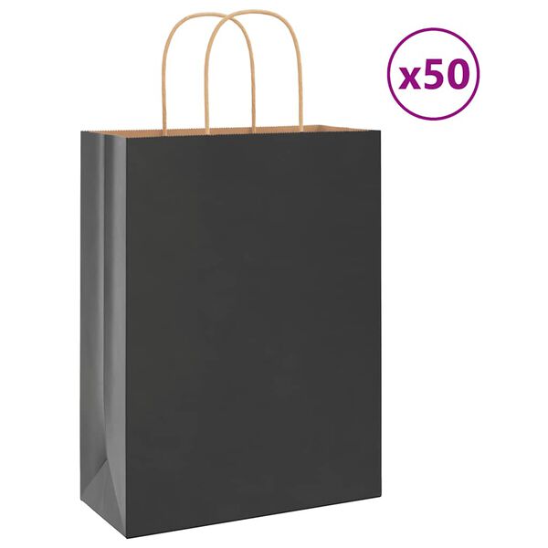 vidaXL Sacs en papier 50 pcs avec poign&eacute;es noir 26x12x35 cm