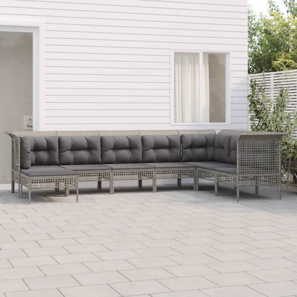 vidaXL Salon de jardin 8 pcs avec coussins Gris R&eacute;sine tress&eacute;e