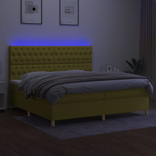 vidaXL Sommier &agrave; lattes de lit et matelas et LED Vert 200x200 cm Tissu