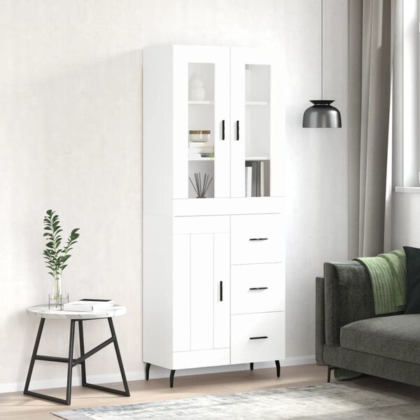 vidaXL Buffet haut Blanc 69,5x34x180 cm Bois d'ing&eacute;nierie