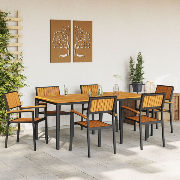 vidaXL Ensemble de salle à manger pour jardin 7 pcs Noir