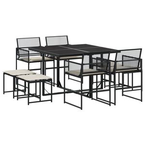 vidaXL Ensemble &agrave; manger de jardin 9pcs coussins noir r&eacute;sine tress&eacute;e