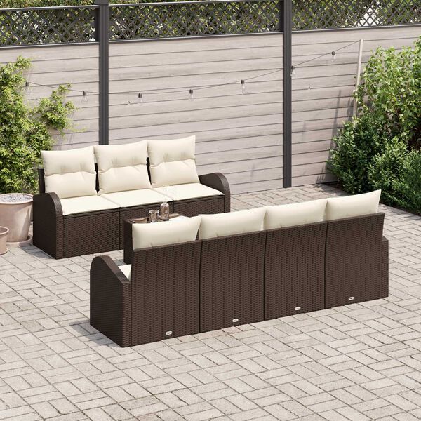 vidaXL Ensemble de canapé de jardin avec coussin 8 pcs Marron, Crème