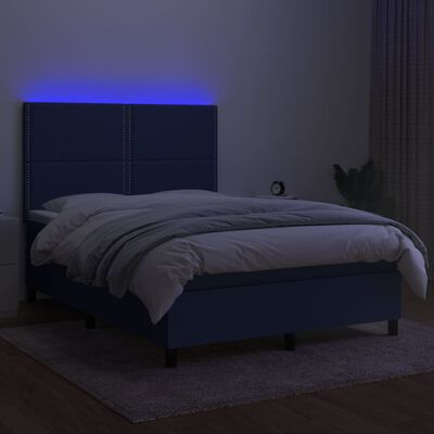 vidaXL Sommier à lattes de lit et matelas et LED Bleu 140x200 cm Tissu