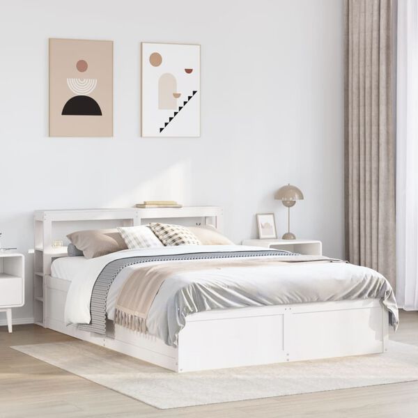 vidaXL Cadre de lit avec t&ecirc;te de lit blanc 160x200 cm bois pin massif