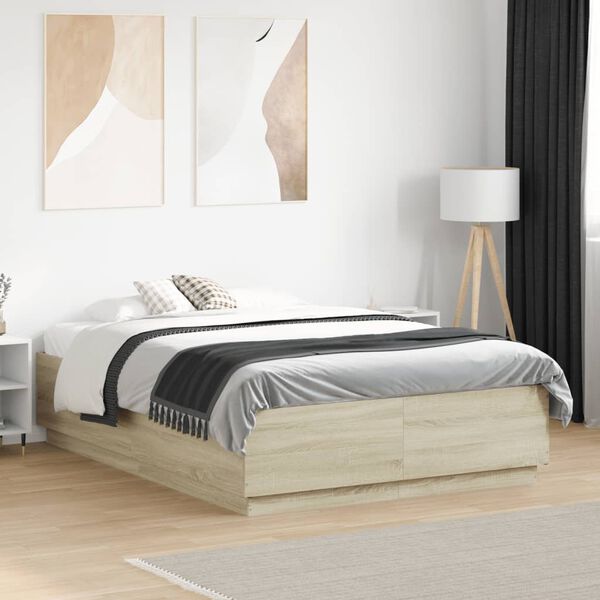 vidaXL Cadre de lit sans matelas chêne sonoma 135x190 cm