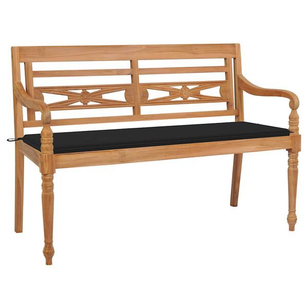 vidaXL Banc Batavia avec coussin noir 150 cm Bois de teck massif