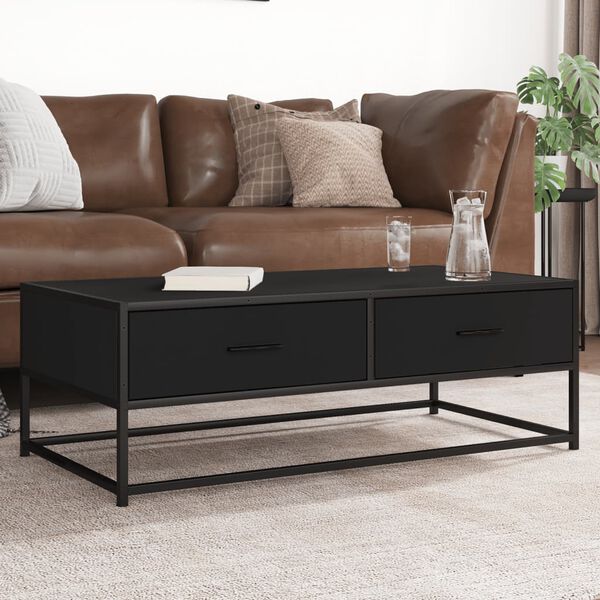 vidaXL Table basse noir 100x50x35 cm bois d'ing&eacute;nierie et m&eacute;tal