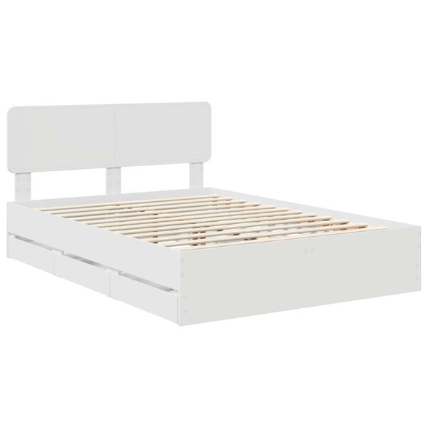 vidaXL Cadre de lit avec tiroir Blanc 150 x 200 cm Bois d&rsquo;ing&eacute;nierie