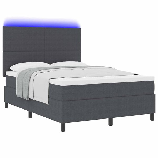 vidaXL Lit &agrave; ressort LED Gris fonc&eacute; et blanc 140 x 200 cm