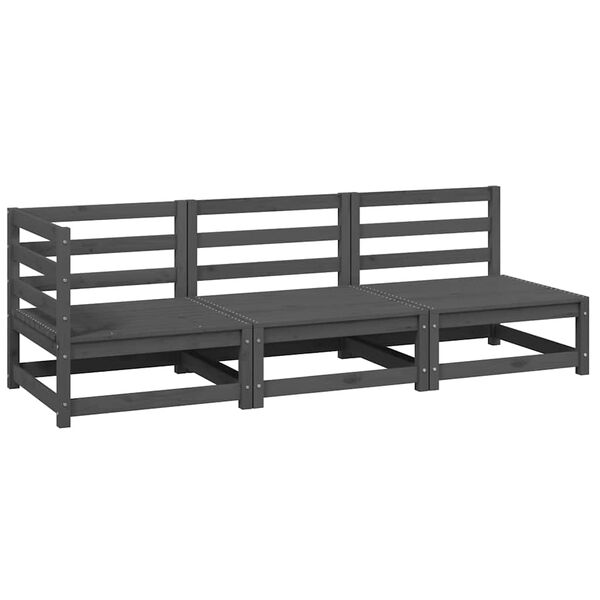 vidaXL Salon de jardin 3 pcs gris bois de pin massif