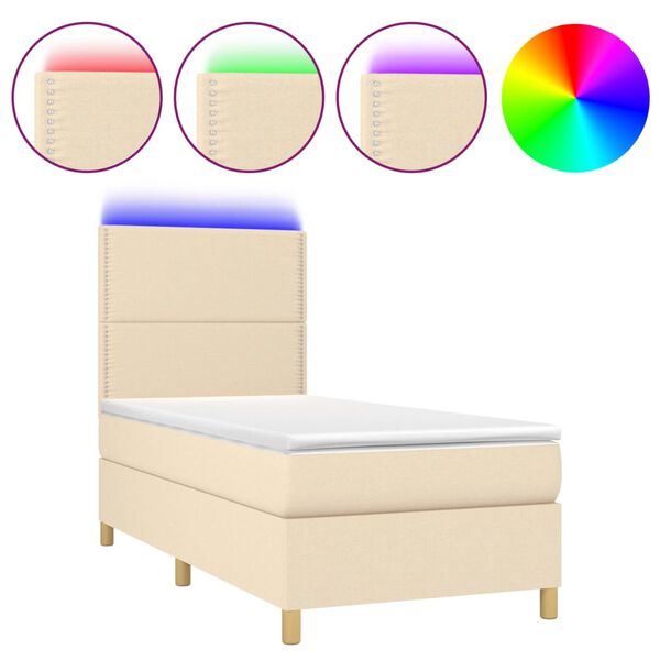vidaXL Sommier &agrave; lattes de lit et matelas et LED Cr&egrave;me 100x200cm Tissu
