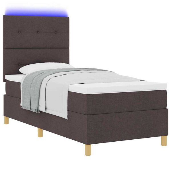 vidaXL Lit &agrave; ressort LED avec matelas Marron fonc&eacute; 80 x 200 cm tissu