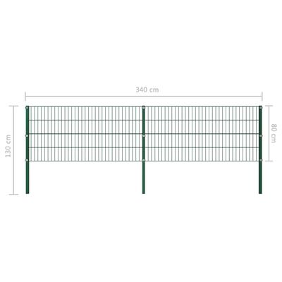 vidaXL Panneau de clôture avec poteaux Fer 3,4 x 0,8 m Vert