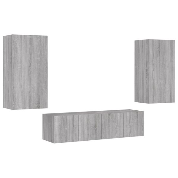 vidaXL Unit&eacute;s murales TV avec LED 4 pcs gris sonoma bois d'ing&eacute;nierie
