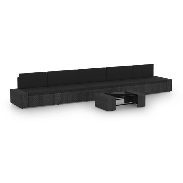 vidaXL Salon de jardin 6 pcs avec coussins Noir R&eacute;sine tress&eacute;e