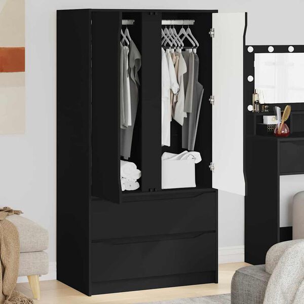 vidaXL Armoire avec tiroir Noir 79,5 x 49 x 156 cm Bois d&rsquo;ing&eacute;nierie