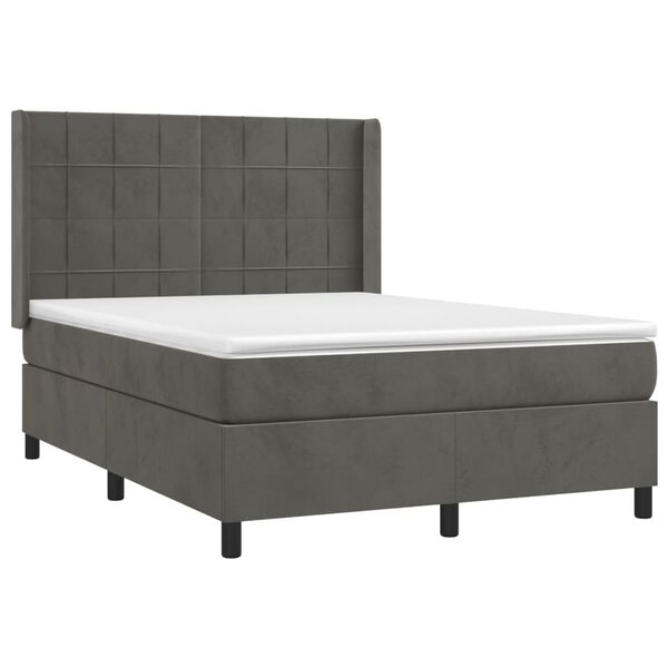 vidaXL Sommier &agrave; lattes de lit et matelas Gris fonc&eacute; 140x190cm Velours