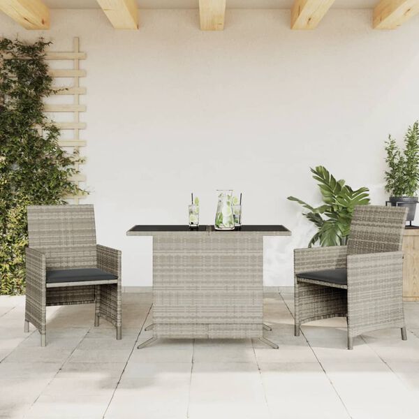 vidaXL Ensemble de bistro 3 pcs et coussins gris clair r&eacute;sine tress&eacute;e