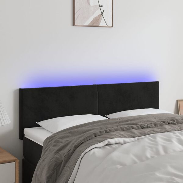 vidaXL T&ecirc;te de lit &agrave; LED Noir 144x5x78/88 cm Velours