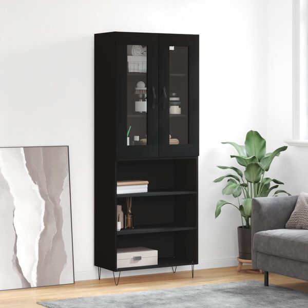 vidaXL Buffet haut Noir 69,5x34x180 cm Bois d'ing&eacute;nierie