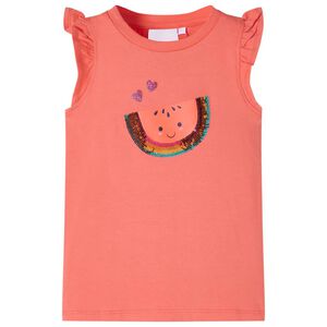 vidaXL T-shirt enfants et manches &agrave; volants corail 116