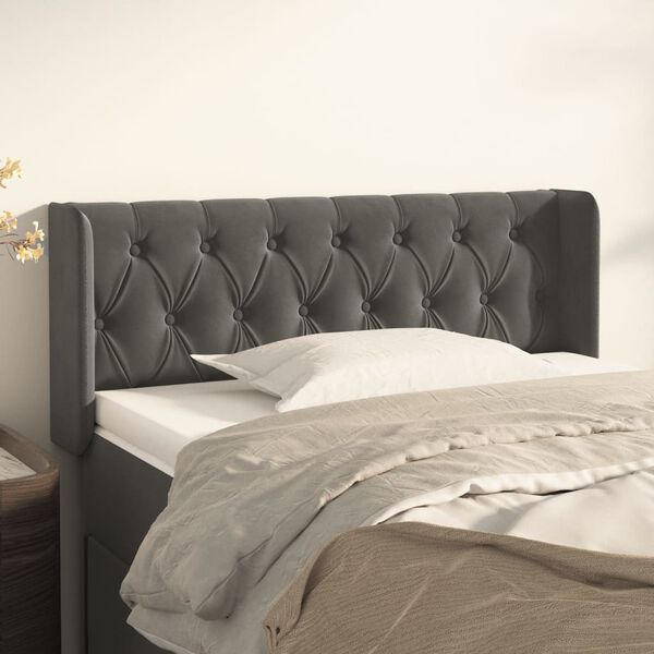 vidaXL T&ecirc;te de lit avec oreilles Gris fonc&eacute; 103x16x78/88 cm Velours
