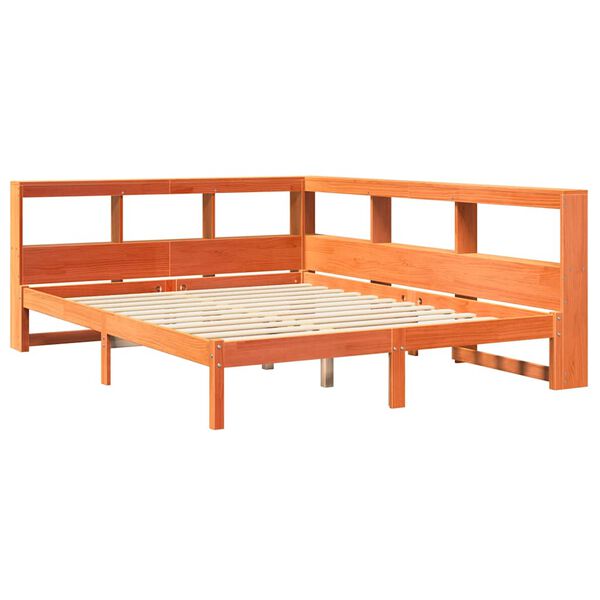 vidaXL Lit biblioth&egrave;que sans matelas cire marron 150x200 cm pin massif
