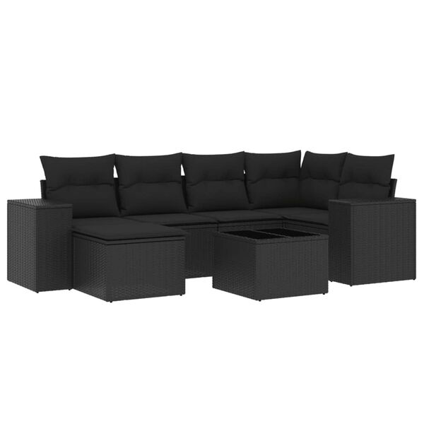 vidaXL Salon de jardin 7 pcs avec coussins noir r&eacute;sine tress&eacute;e