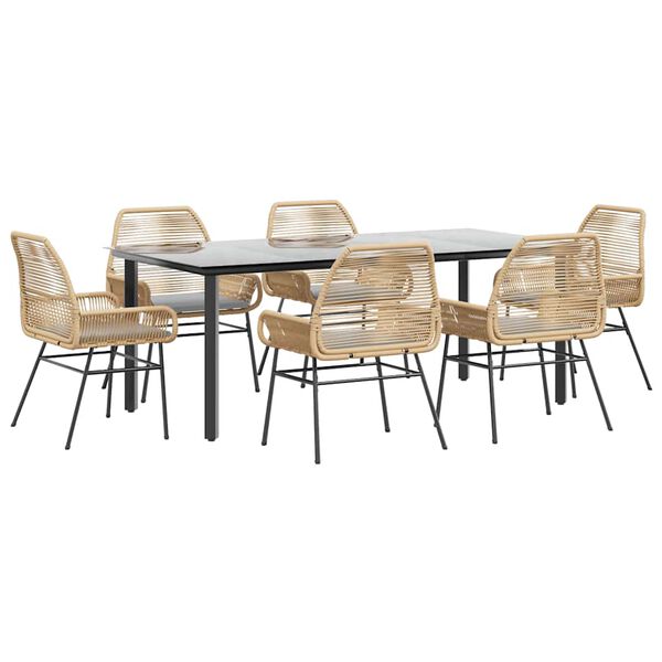 vidaXL Ensemble &agrave; manger jardin coussins 7pcs marron poly rotin verre