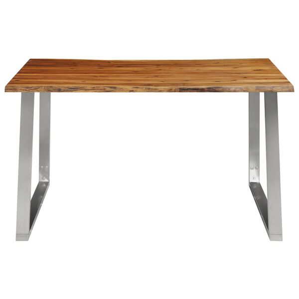 vidaXL Table &agrave; manger 140x80x75 cm Bois d'acacia et acier inoxydable