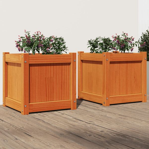 vidaXL Jardini&egrave;res 2 pcs cire marron bois de pin massif