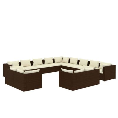 vidaXL Salon de jardin 13 pcs avec coussins Marron Résine tressée