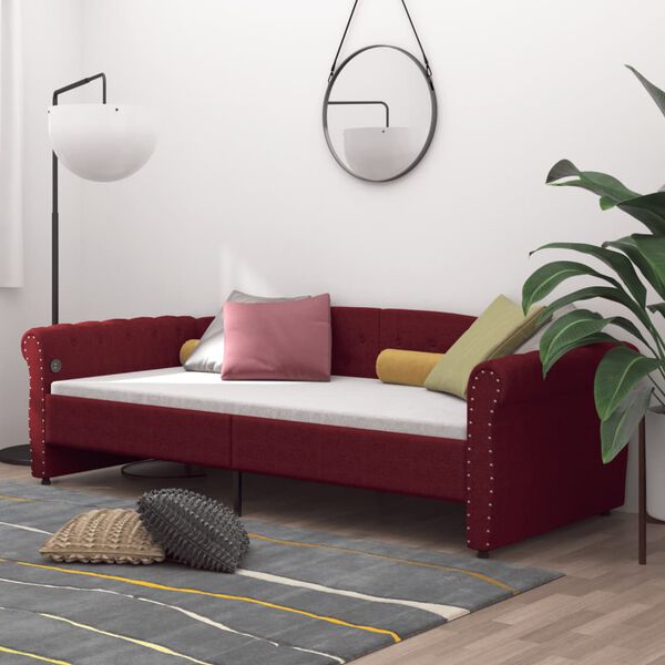 vidaXL Lit avec matelas et USB Rouge bordeaux Tissu 90x200 cm