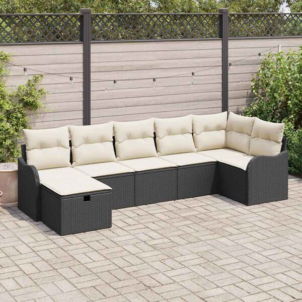 vidaXL Ensemble de canap&eacute; de jardin avec coussin 7 pcs Noir Poly rotin