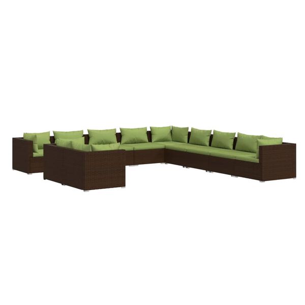 vidaXL Salon de jardin 11 pcs avec coussins marron r&eacute;sine tress&eacute;e