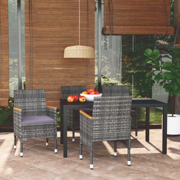 vidaXL Ensemble &agrave; manger de jardin coussins 5pcs R&eacute;sine tress&eacute;e Gris
