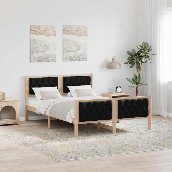 vidaXL Cadre de lit avec t&ecirc;te de lit Noir 150 x 200 cm Pin massif