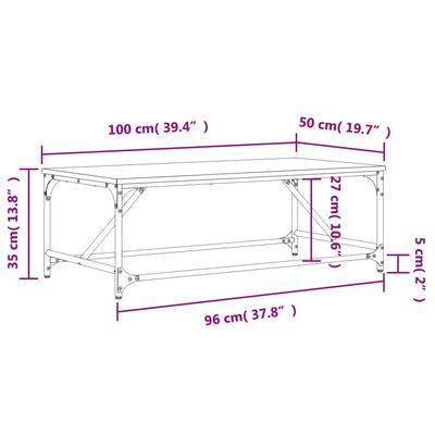 vidaXL Table basse Sonoma gris 100x50x35 cm Bois d'ingénierie