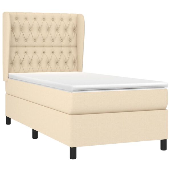 vidaXL Sommier &agrave; lattes de lit avec matelas Cr&egrave;me 90x200 cm Tissu